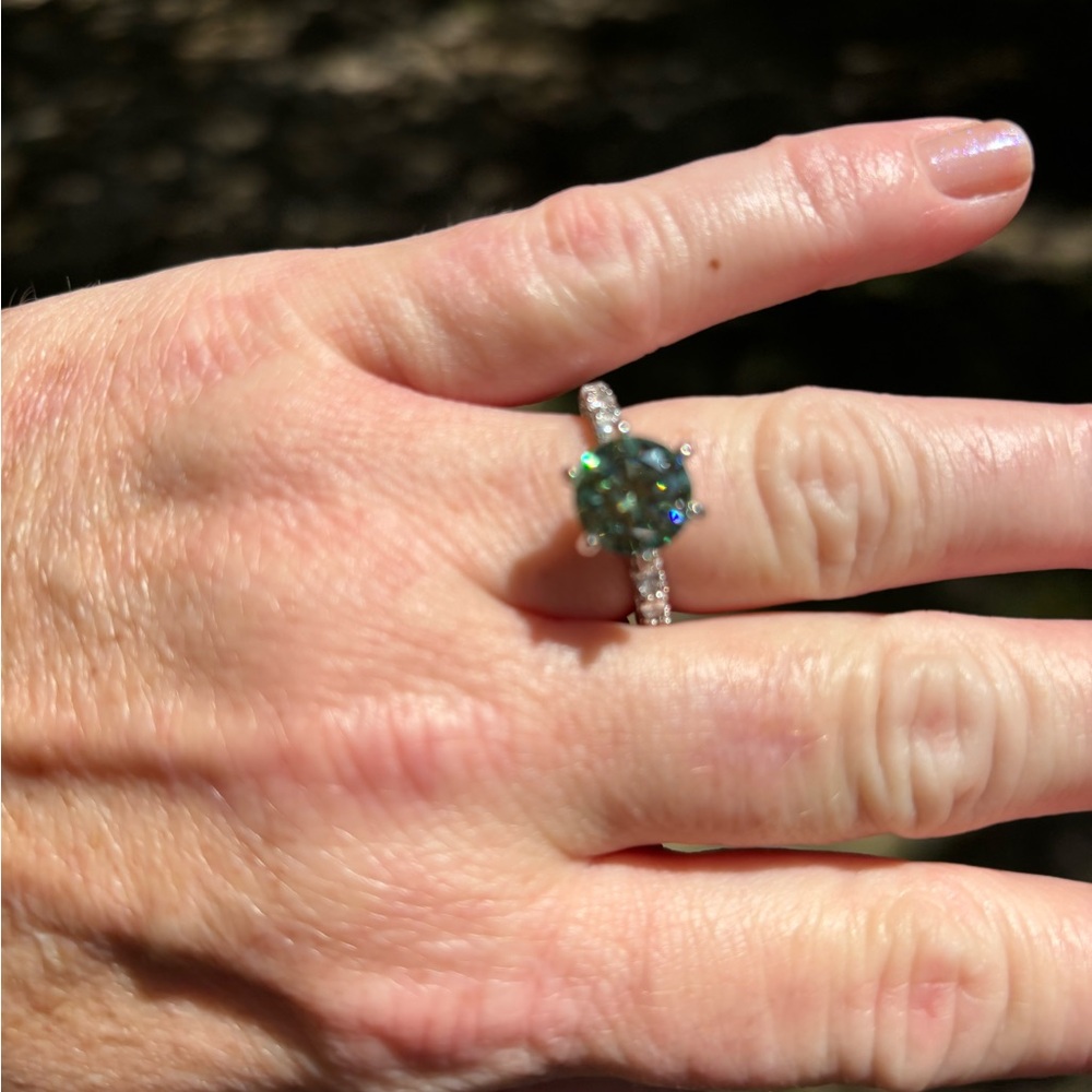 Elegant Three Carat Green Moissanite Ring size 7 GRA Certified